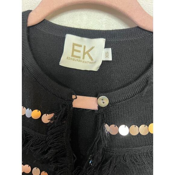 EK Edinburch Knitwear Size XS Black Button Up Cardigan Fray and Gold Detailing - Picture 6 of 8